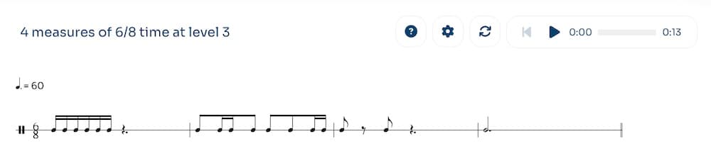 A generated PSR exercise in 6/8 at Level 3