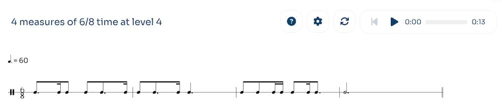 A generated PSR exercise in 6/8 at Level 4