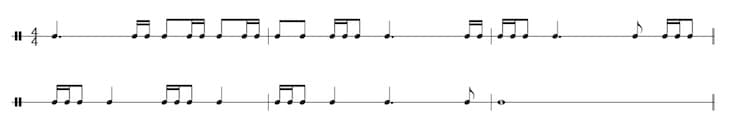 Sheet music in 4/4 time showing dotted eighth notes followed by sixteenth notes at Level 5 difficulty.