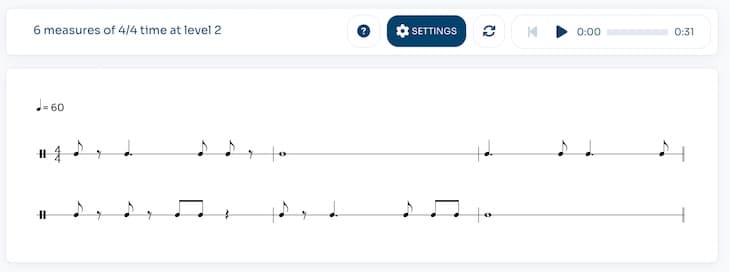 Practice Sight reading screen with level 2.
