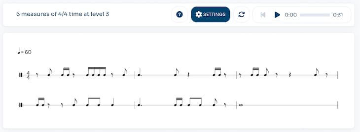 Practice Sight reading screen with level 3.